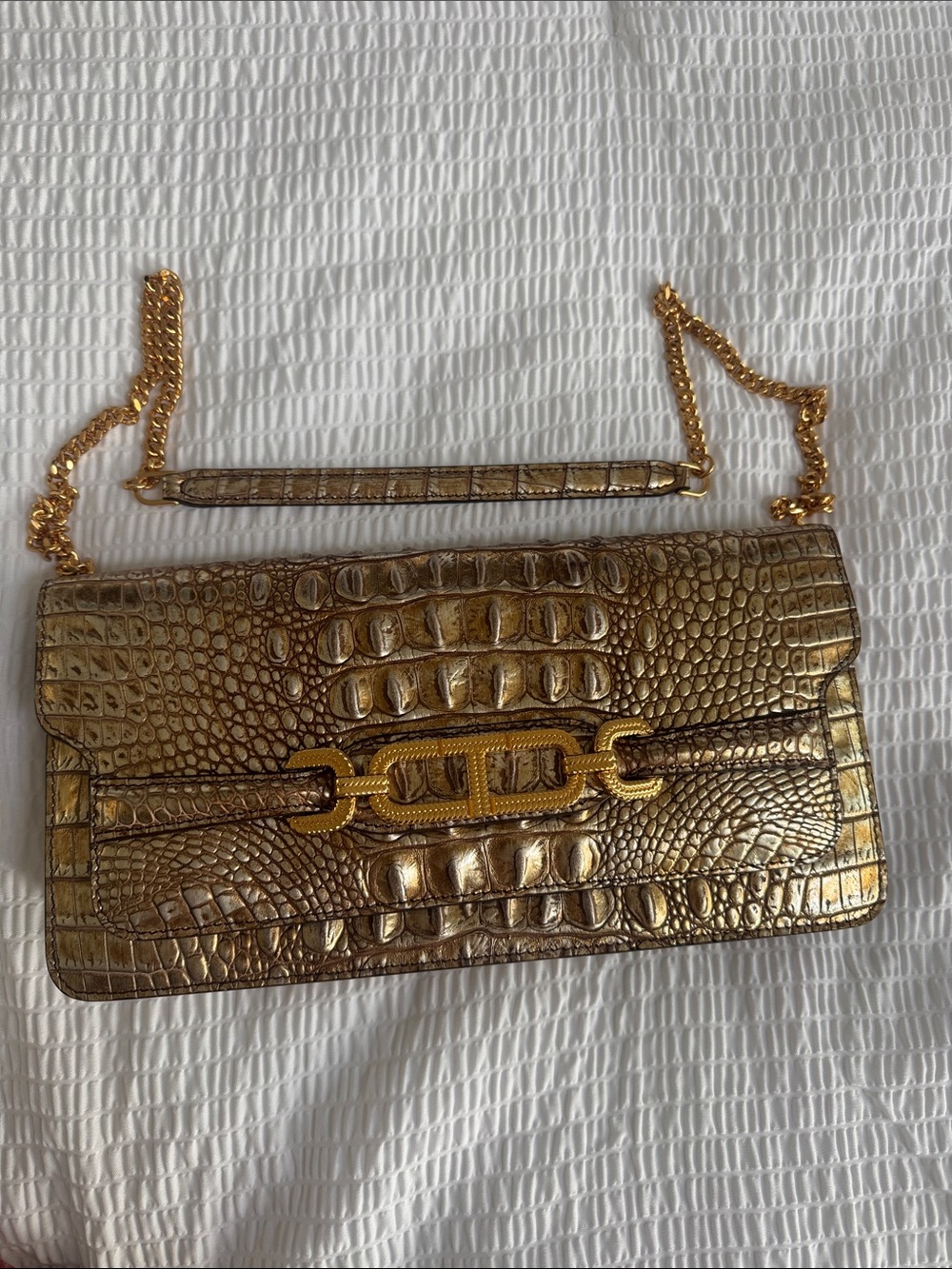 Tom Ford Crocodile embossed shoulder bag gold - Picture 2 of 9
